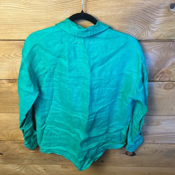 Maeve Anthropologie Womens Green Button Down Shirt Ruched Long Sleeve Md pocket‎ - Picture 9 of 9